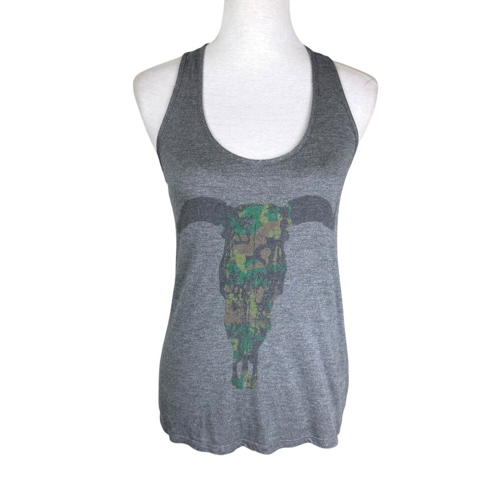Haute Hippie Gray Camo Animal Graphic Sleeveless Racerback Lightweight Tank Top
